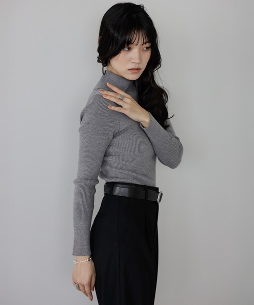 ENC ニット セーター back button high neck knit with collar / ポロ