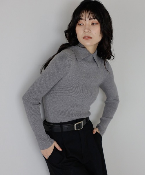 ENC ニット セーター back button high neck knit with collar / ポロ