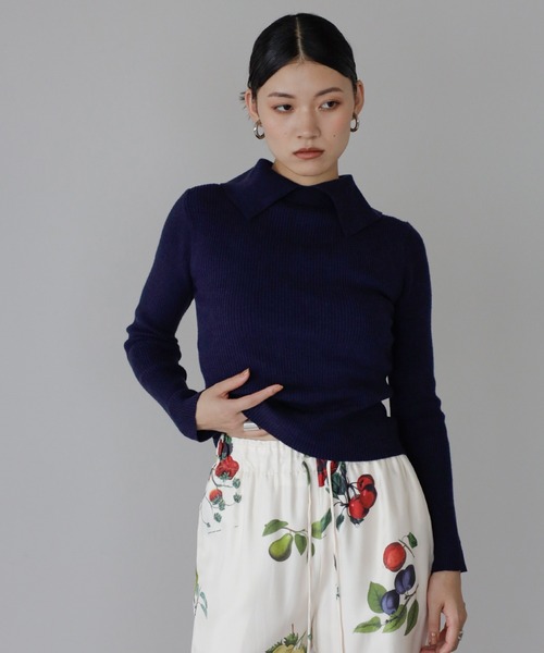 ENC ニット セーター back button high neck knit with collar / ポロ