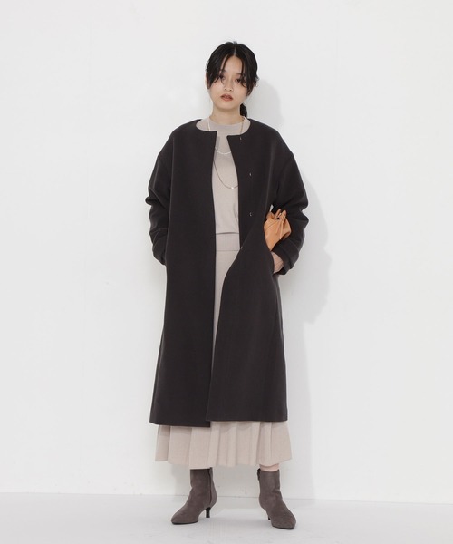 エヌ ナチュラルビューティーベーシック　ノーカラーコート　M　ブラック　0669 NATURAL BEAUTY BASIC（ナチュラルビューティーベーシック） ノー