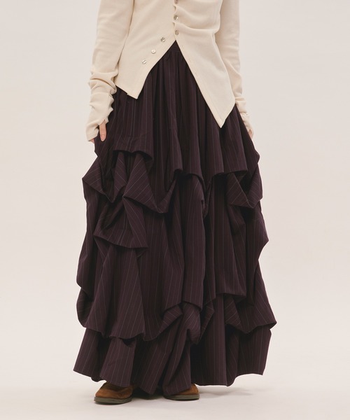 loinnuit ロワンニュイ タックデザインボリュームスカート ストライプ tuck design volume skirt / タックデザインボリュームスカート