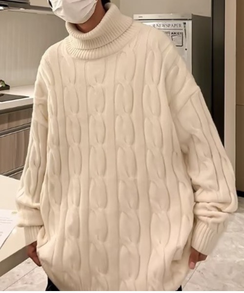 セーター ニット ビッグシルエットケーブルタートルネックニット