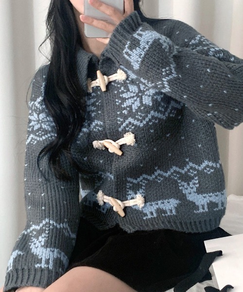 Riff（リフ） カーディガン ノルディック柄ダッフルカーディガン