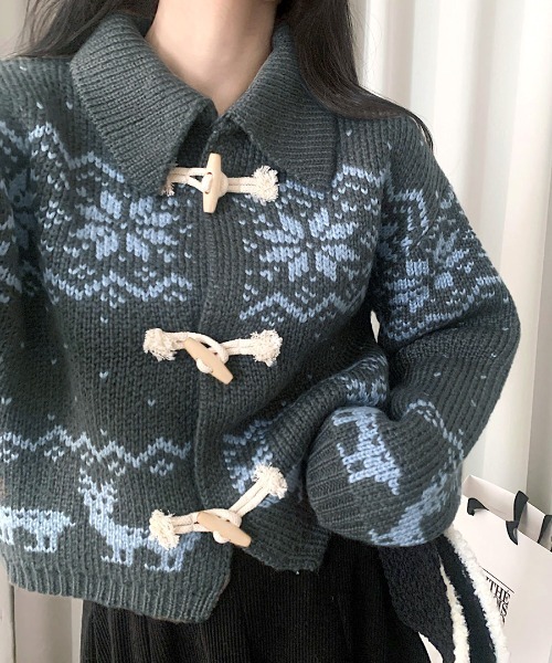 Riff（リフ） カーディガン ノルディック柄ダッフルカーディガン