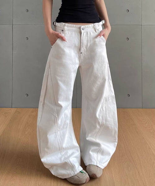 ワイドパンツ ジーンズ デニム デニムパンツ カーブ バギーデニム