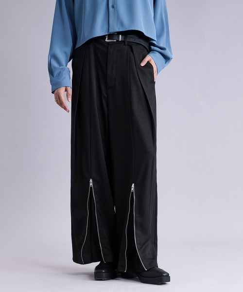 noitique こばしり フロントタック ワイドスラックス / BLACK Ellno Loset（エルノロゼット） ワイドパンツ スラックス フロント