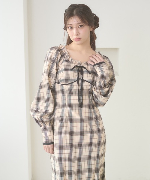Ambre Neige（アンブルネージュ） ワンピース plaid pattern ribbon