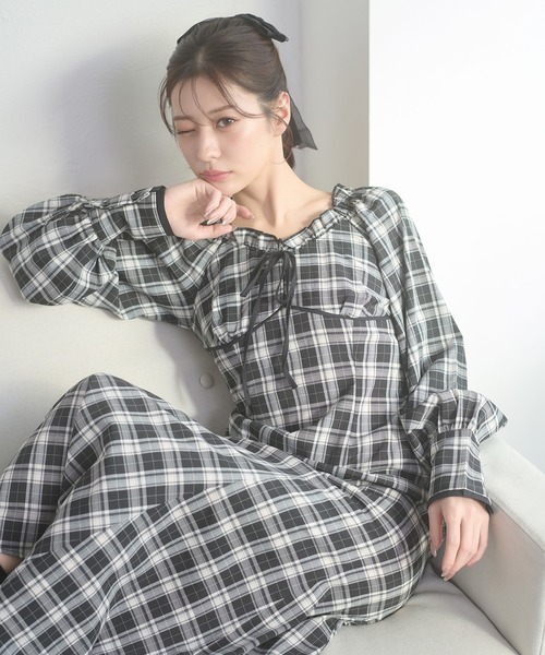Ambre Neige（アンブルネージュ） ワンピース plaid pattern ribbon
