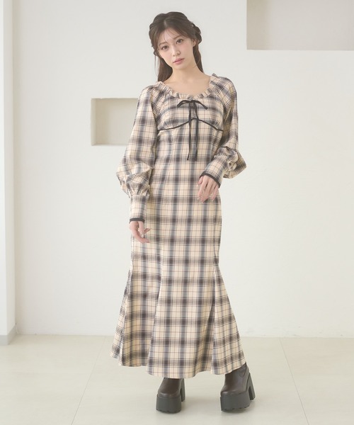Ambre Neige（アンブルネージュ） ワンピース plaid pattern ribbon
