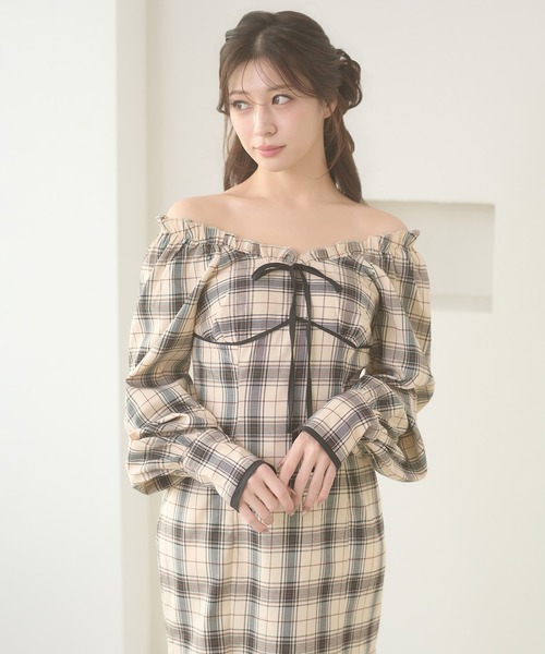 Ambre Neige（アンブルネージュ） ワンピース plaid pattern ribbon