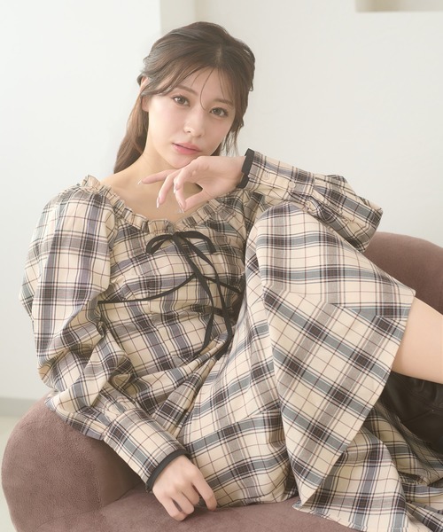 Ambre Neige（アンブルネージュ） ワンピース plaid pattern ribbon