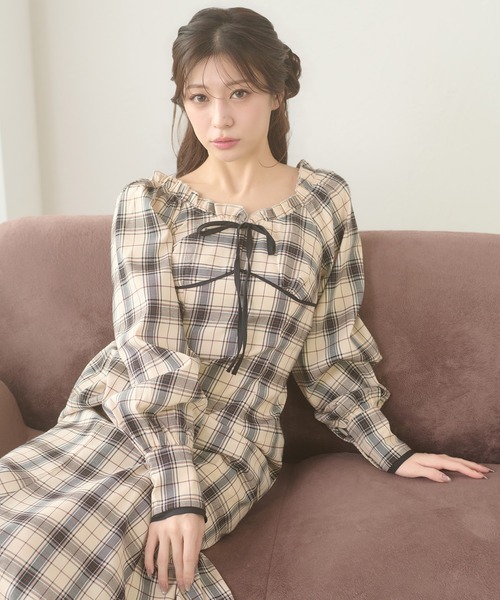 Ambre Neige（アンブルネージュ） ワンピース plaid pattern ribbon