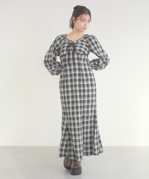 Ambre Neige（アンブルネージュ） ワンピース plaid pattern ribbon