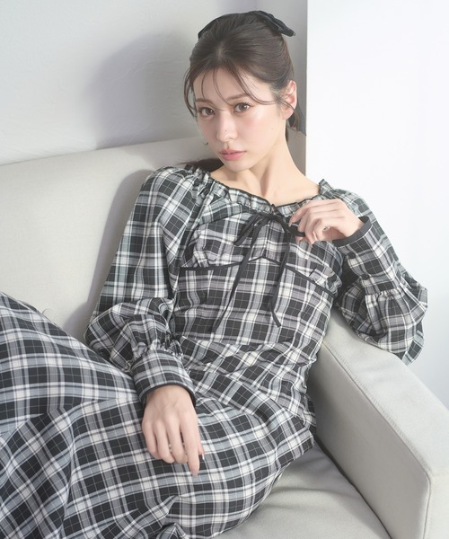 Ambre Neige（アンブルネージュ） ワンピース plaid pattern ribbon