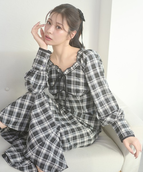 Ambre Neige（アンブルネージュ） ワンピース plaid pattern ribbon