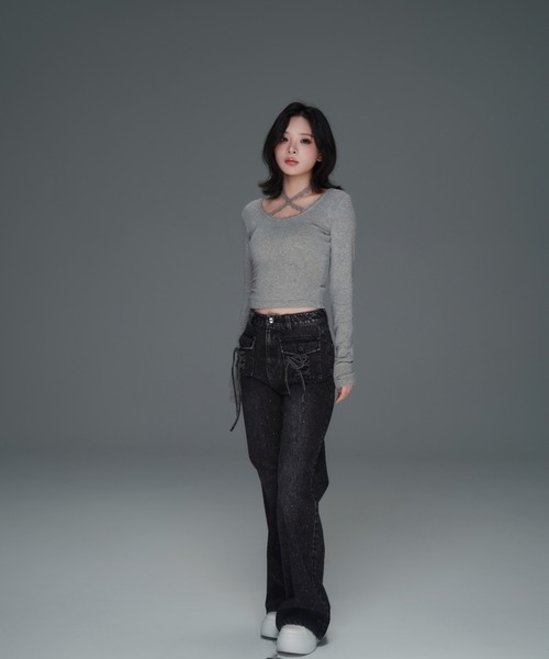 ANDWANG ジーンズ デニム デニムパンツ Bijou Ribbon Straight Denim