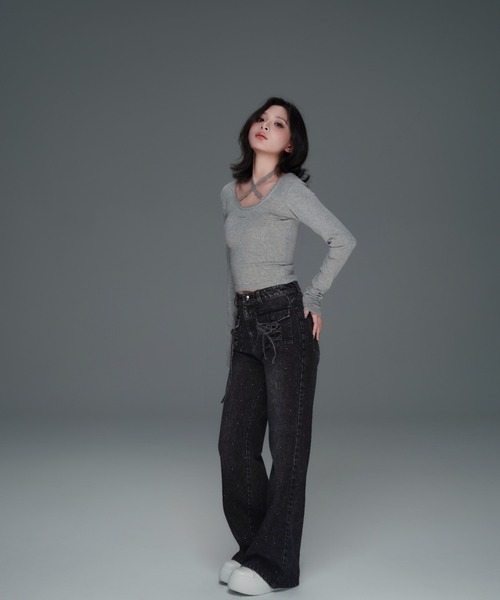 ANDWANG ジーンズ デニム デニムパンツ Bijou Ribbon Straight Denim