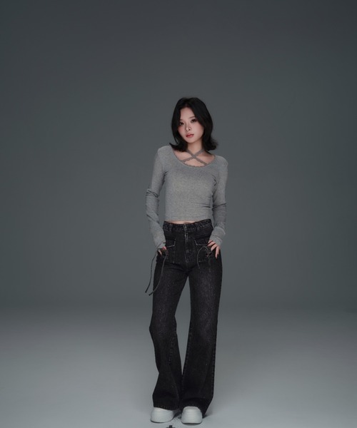 ANDWANG ジーンズ デニム デニムパンツ Bijou Ribbon Straight Denim