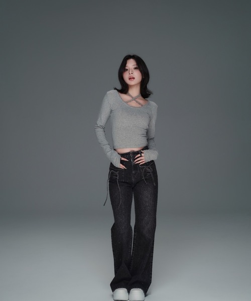 ANDWANG ジーンズ デニム デニムパンツ Bijou Ribbon Straight Denim