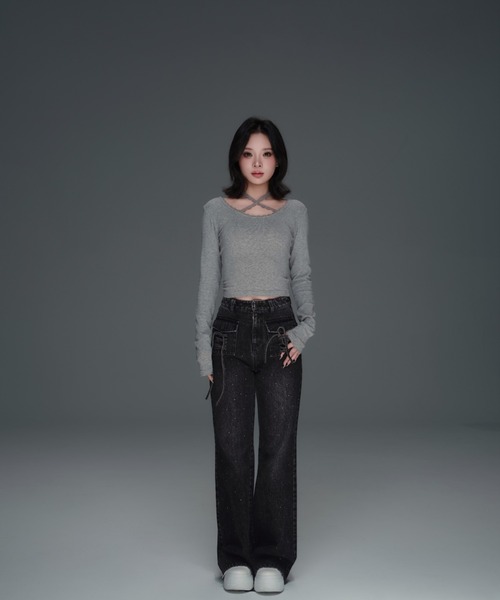 ANDWANG ジーンズ デニム デニムパンツ Bijou Ribbon Straight Denim