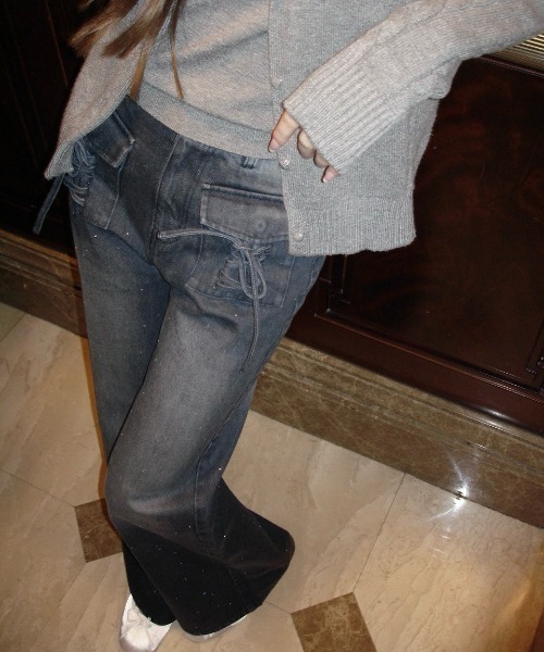 ANDWANG ジーンズ デニム デニムパンツ Bijou Ribbon Straight Denim