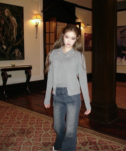 ANDWANG ジーンズ デニム デニムパンツ Bijou Ribbon Straight Denim