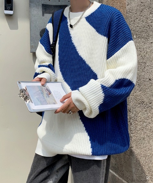 「MGV」 長袖ニット LARGE ブルー メンズ_画像3