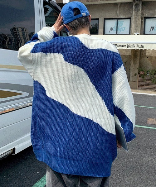 「MGV」 長袖ニット LARGE ブルー メンズ_画像6
