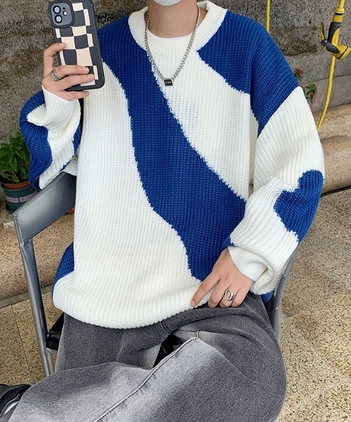 「MGV」 長袖ニット LARGE ブルー メンズ_画像7