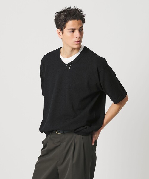 セーター ニット KNITEE クリンプコットン Vネック ニット Tシャツ ウォッシャブル メンズ_3