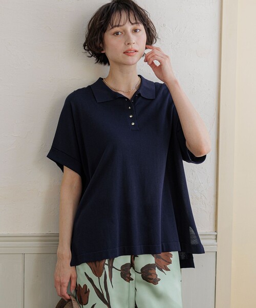 【極美品】ドゥーズィエムクラス シルク ポロシャツ ニット ネイビー Vネック 23区（ニジュウサンク） ニット セーター リラクシー ポロニット