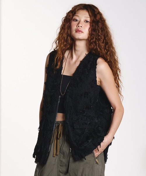 ROSE BUD（ローズバッド） ベスト ジレ (CREOLME)FRINGE JACQUARD VEST