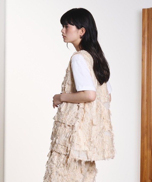 クレオルム CREOLME/FRINGE JACQUARD VEST新品 ROSE BUD（ローズバッド） ベスト ジレ (CREOLME)FRINGE JACQUARD VEST