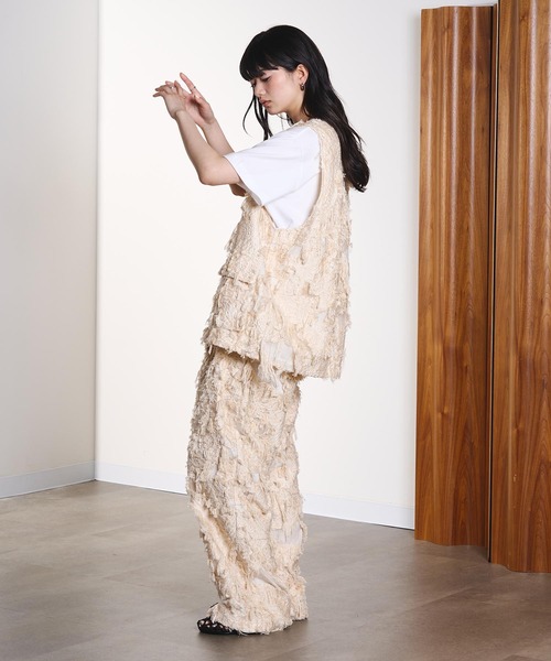 ROSE BUD（ローズバッド） ベスト ジレ (CREOLME)FRINGE JACQUARD VEST