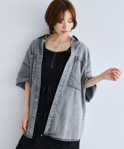 ブラウス シャツ 夏 ロールアップライトデニムシャツ　885560 レディース | mysty woman | 01