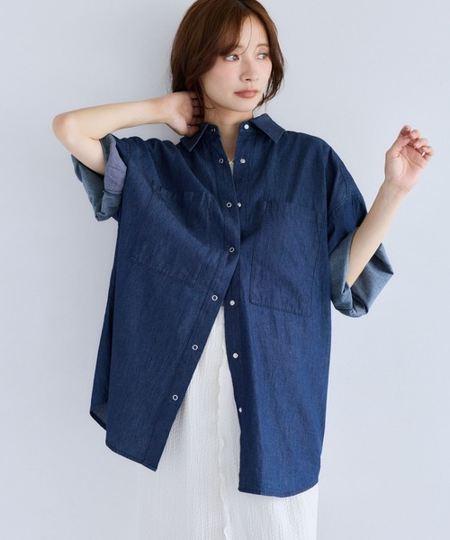 ブラウス シャツ 夏 ロールアップライトデニムシャツ　885560 レディース | mysty woman