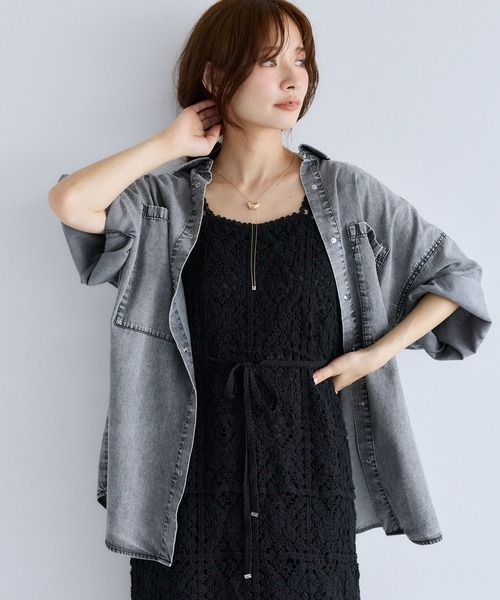 ブラウス シャツ 夏 ロールアップライトデニムシャツ　885560 レディース | mysty woman | 07