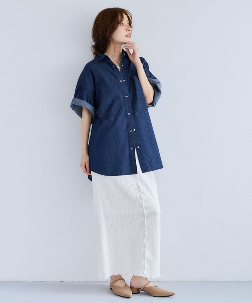 ブラウス シャツ 夏 ロールアップライトデニムシャツ　885560 レディース | mysty woman | 08
