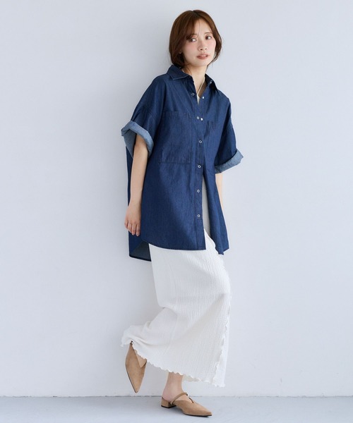 ブラウス シャツ 夏 ロールアップライトデニムシャツ　885560 レディース | mysty woman | 09