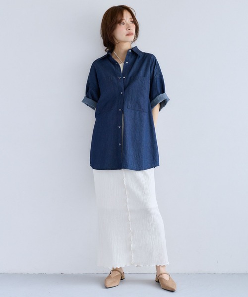 ブラウス シャツ 夏 ロールアップライトデニムシャツ　885560 レディース | mysty woman | 10