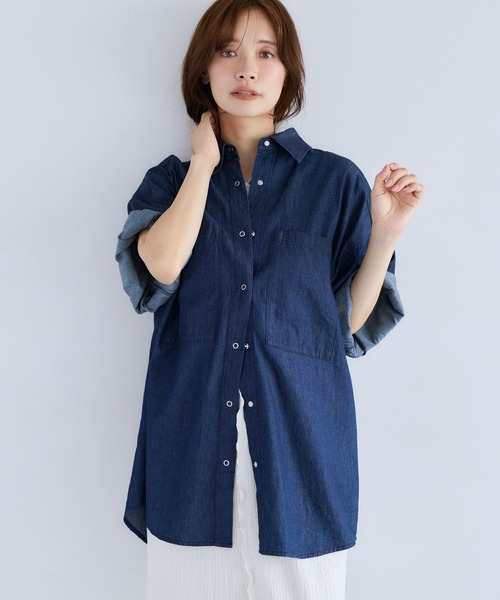 ブラウス シャツ 夏 ロールアップライトデニムシャツ　885560 レディース | mysty woman | 11