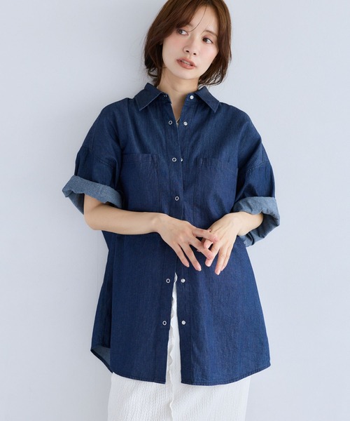 ブラウス シャツ 夏 ロールアップライトデニムシャツ　885560 レディース | mysty woman | 12