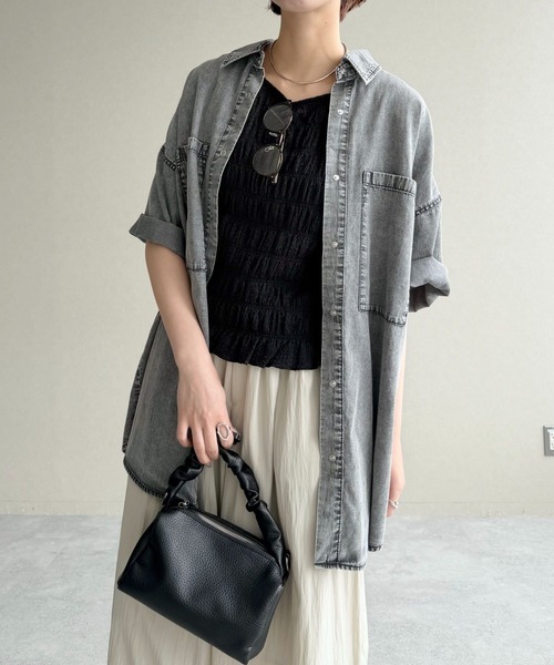 ブラウス シャツ 夏 ロールアップライトデニムシャツ　885560 レディース | mysty woman | 21