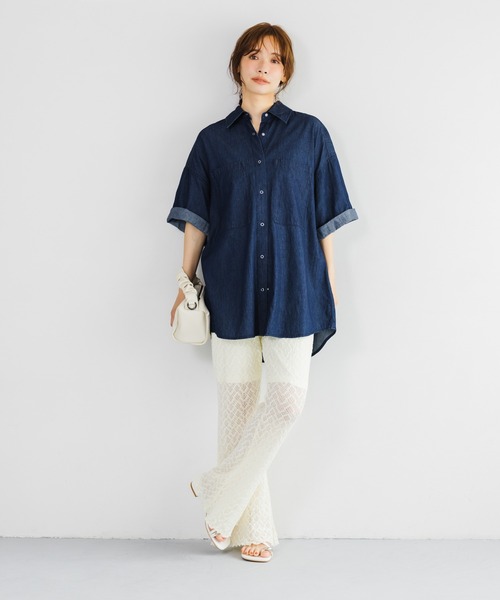 ブラウス シャツ 夏 ロールアップライトデニムシャツ　885560 レディース | mysty woman | 13