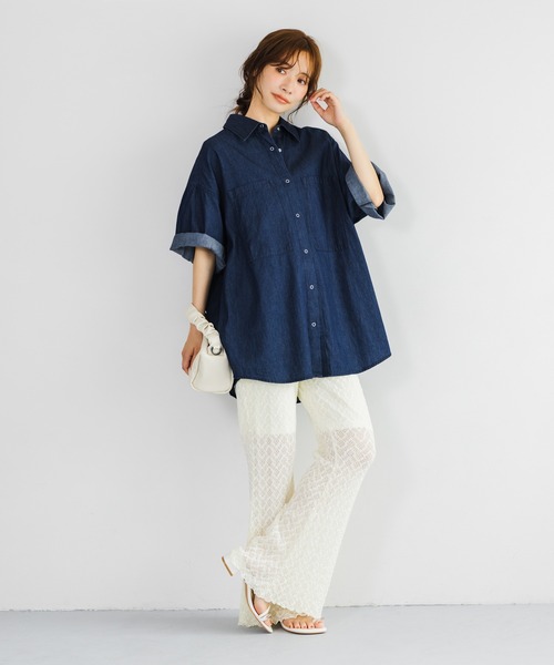 ブラウス シャツ 夏 ロールアップライトデニムシャツ　885560 レディース | mysty woman | 14