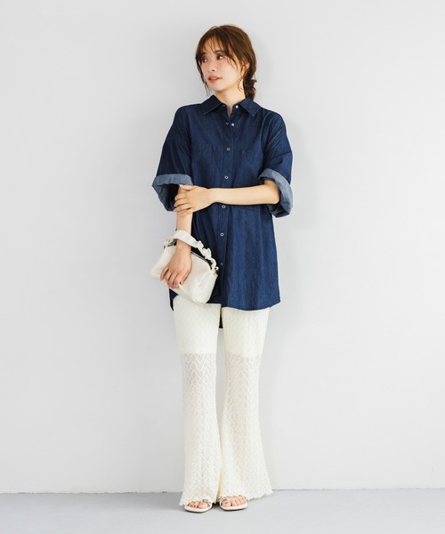 ブラウス シャツ 夏 ロールアップライトデニムシャツ　885560 レディース | mysty woman | 15