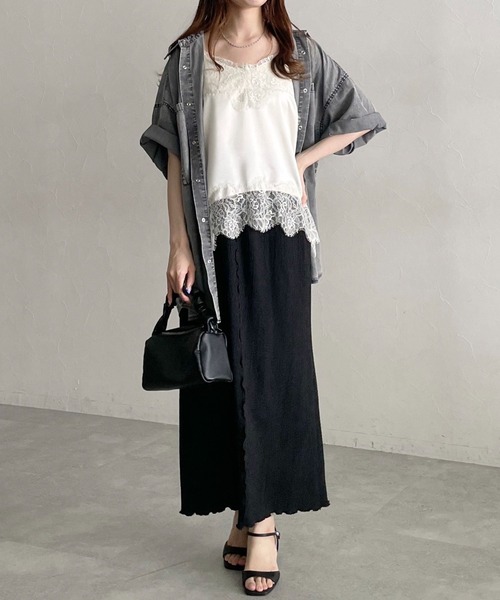 ブラウス シャツ 夏 ロールアップライトデニムシャツ　885560 レディース | mysty woman | 22