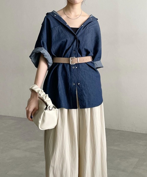 ブラウス シャツ 夏 ロールアップライトデニムシャツ　885560 レディース | mysty woman | 19