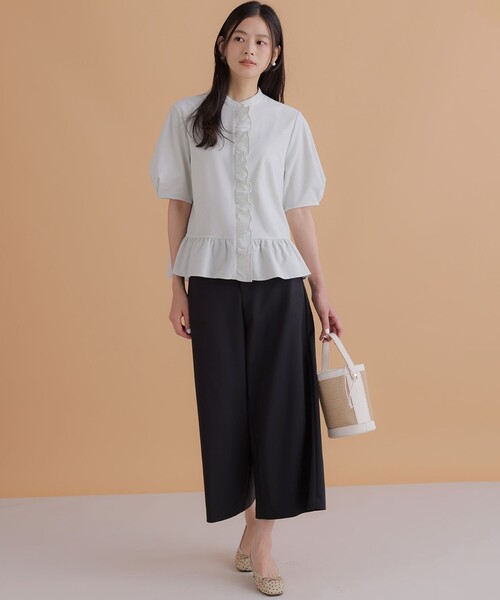【新品未使用】組曲　ツイルジャージーフリル 半袖カットソー 組曲（KUMIKYOKU） tシャツ 半袖 ツイルジャージーフリル 半袖