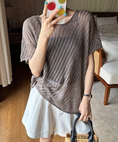 c0615【インポートロッサ】サマーニット 半袖 Ｍ メッシュ 高級婦人服 c0615【インポートロッサ】サマーニット 半袖 M メッシュ 高級婦人服